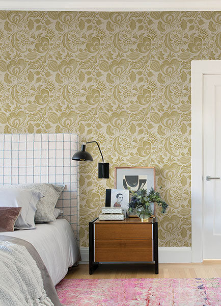 Eade’s Culver Mustard Jacobean Wallpaper by Scott Living Mus