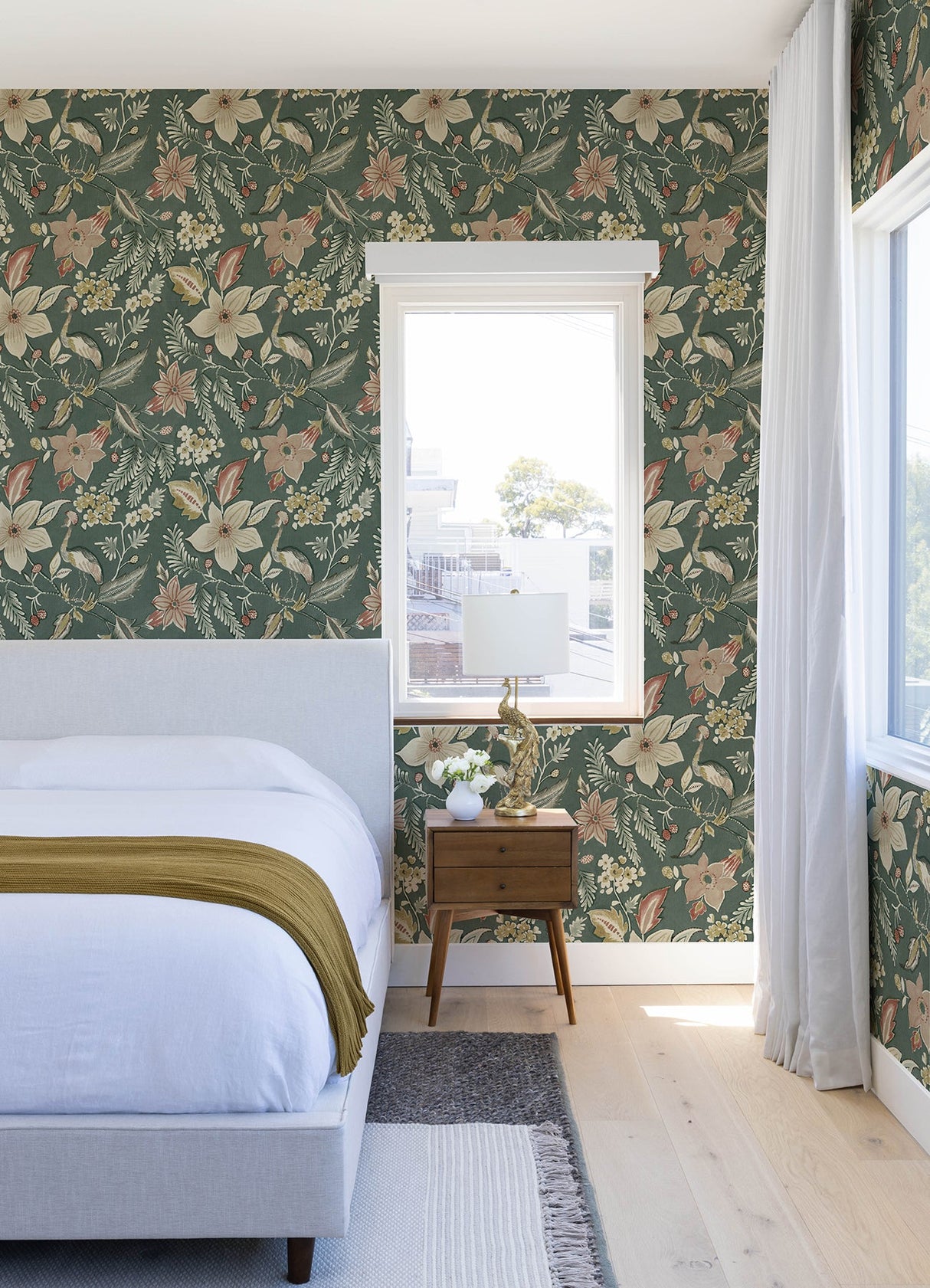 A-Street Prints 4034-26792 Crestwood Sea Green Crowned Crane Wallpaper by Scott Living