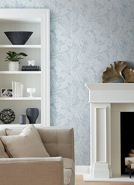 Eade’s Brentwood Sky Blue Palm Leaves Wallpaper by Scott Liv