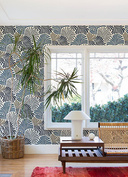 Eade’s Trousdale Dark Blue Fanning Flora Wallpaper by Scott