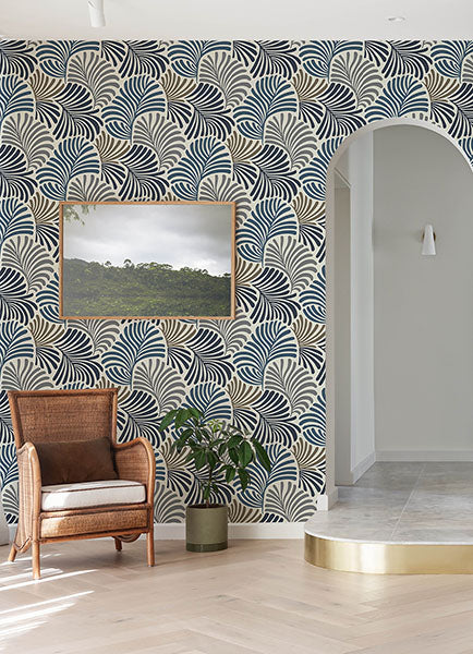 Eade’s Trousdale Dark Blue Fanning Flora Wallpaper by Scott