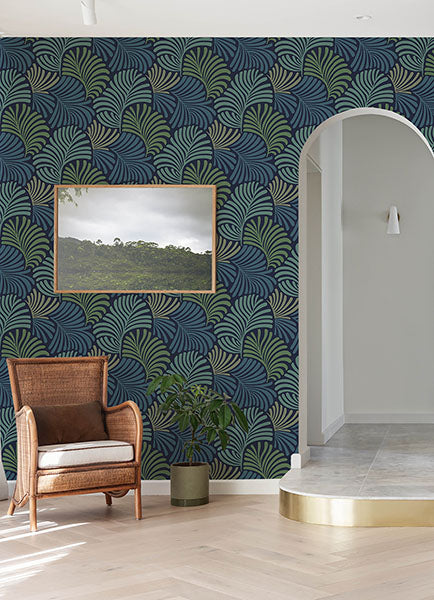 Eade’s Trousdale Navy Fanning Flora Wallpaper by Scott Livin