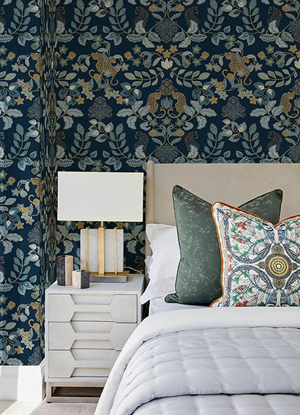 Eade’s Getty Navy Jungle Damask Wallpaper by Scott Living Na