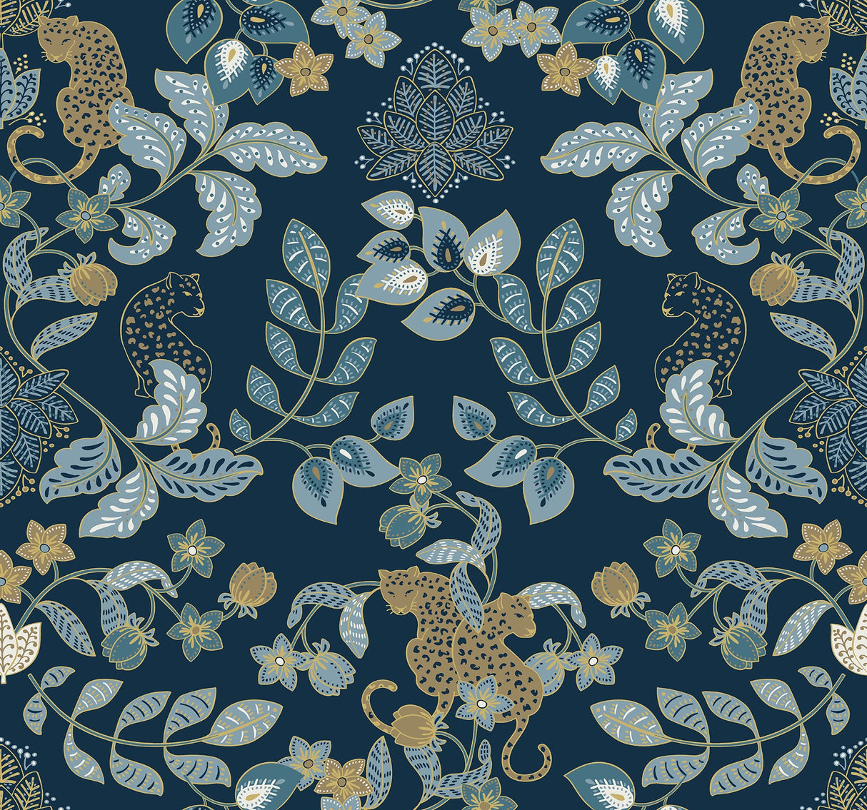A-Street Prints 4034-72133 Getty Navy Jungle Damask Wallpaper by Scott Living
