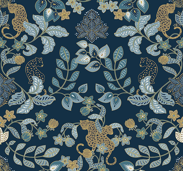 Eade’s Getty Navy Jungle Damask Wallpaper by Scott Living Na