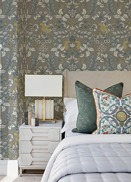 Eade’s Getty Grey Jungle Damask Wallpaper by Scott Living Gr