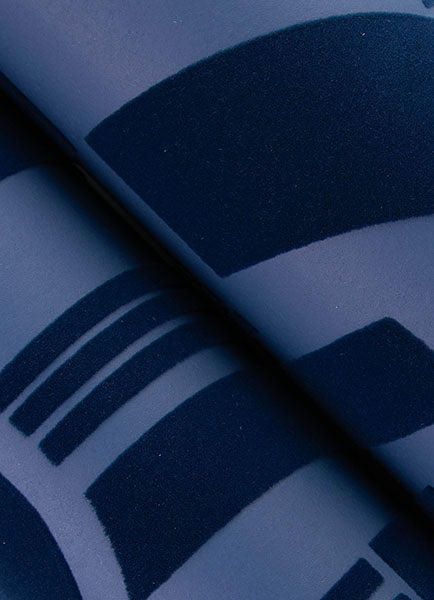 Eade’s Carter Indigo Geometric Flock Wallpaper by Scott Livi