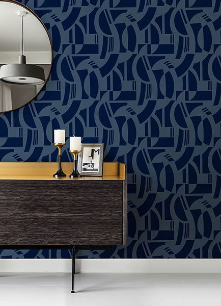 Eade’s Carter Indigo Geometric Flock Wallpaper by Scott Livi