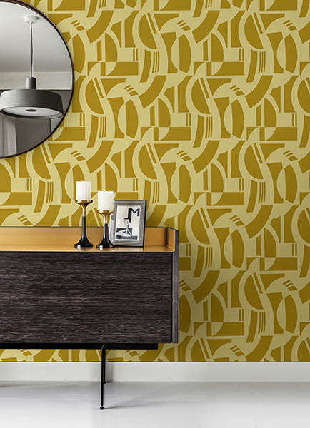 Eade’s Carter Gold Geometric Flock Wallpaper by Scott Living
