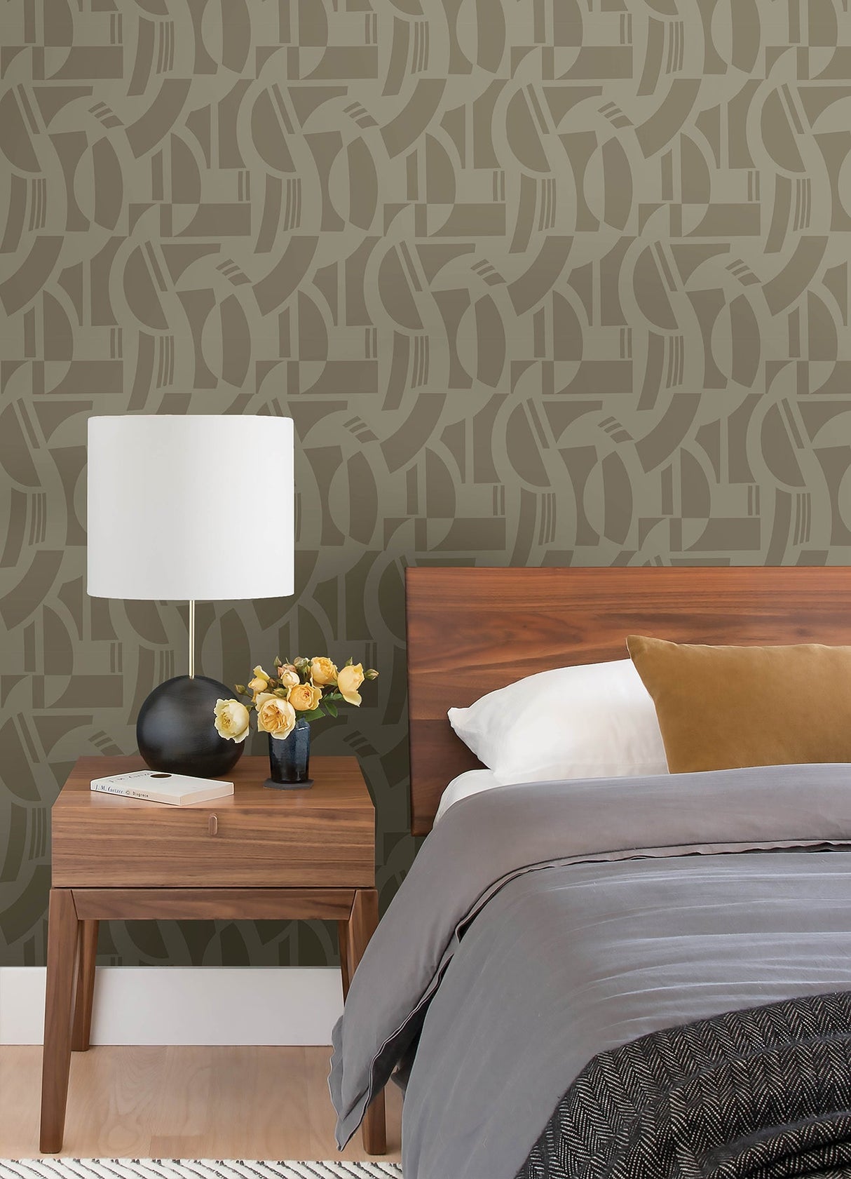 A-Street Prints 4034-87383 Carter Light Brown Geometric Flock Wallpaper by Scott Living