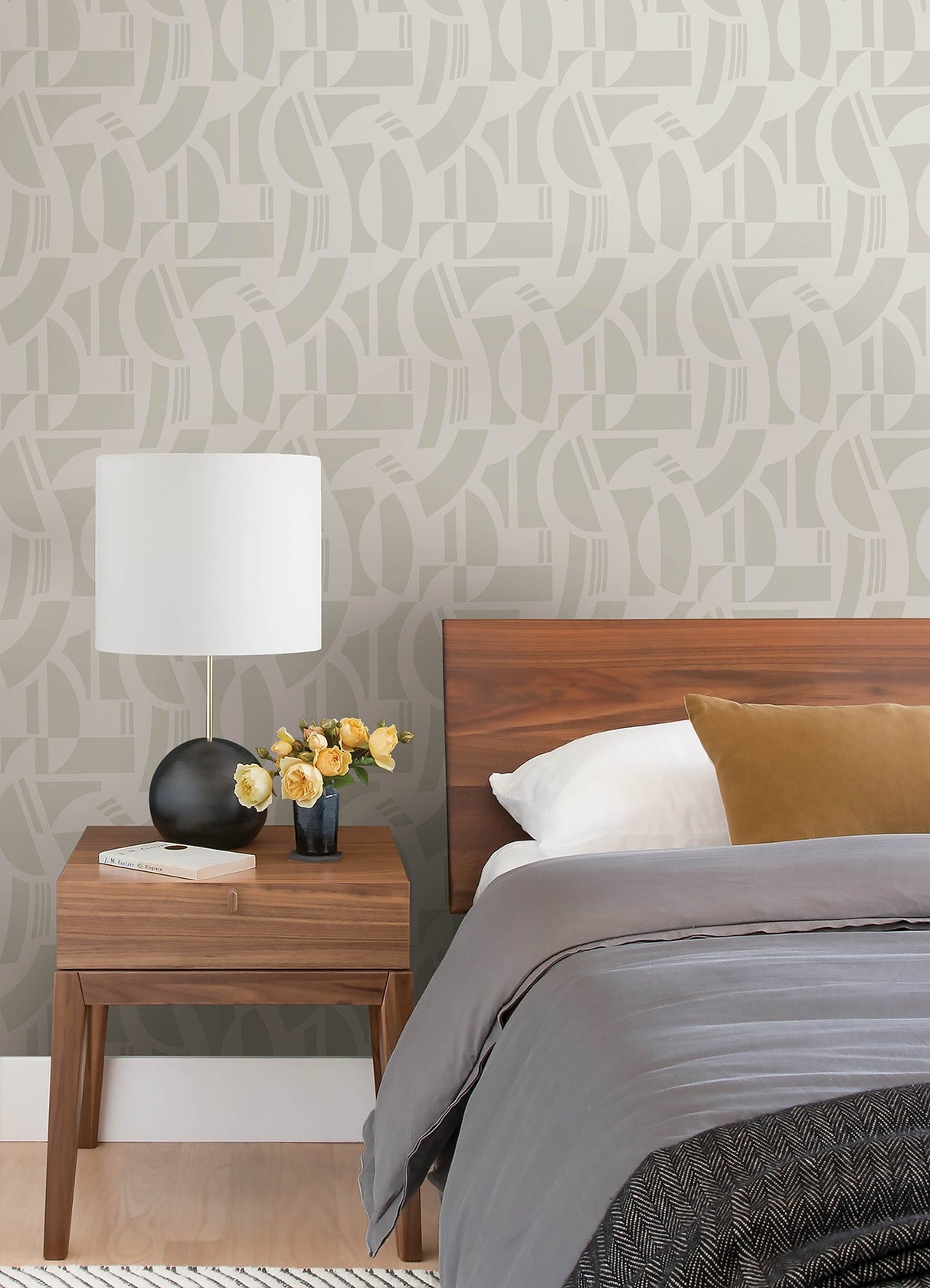 A-Street Prints 4034-87384 Carter Cream Geometric Flock Wallpaper by Scott Living