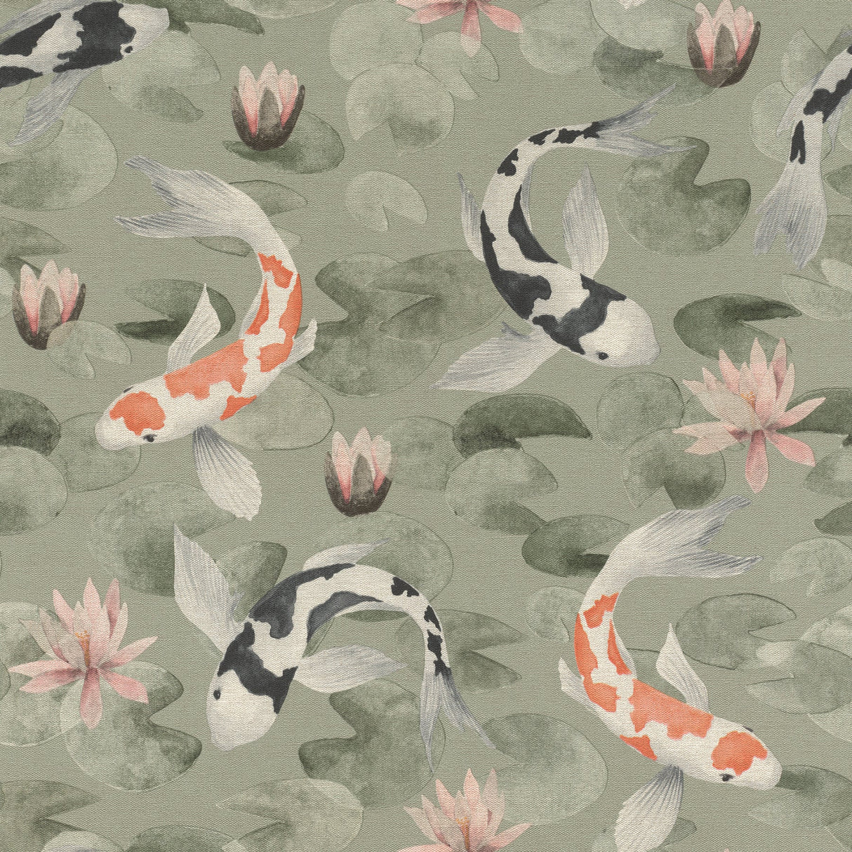 Advantage 4035-409437 Nobu Green Koi Fish Wallpaper