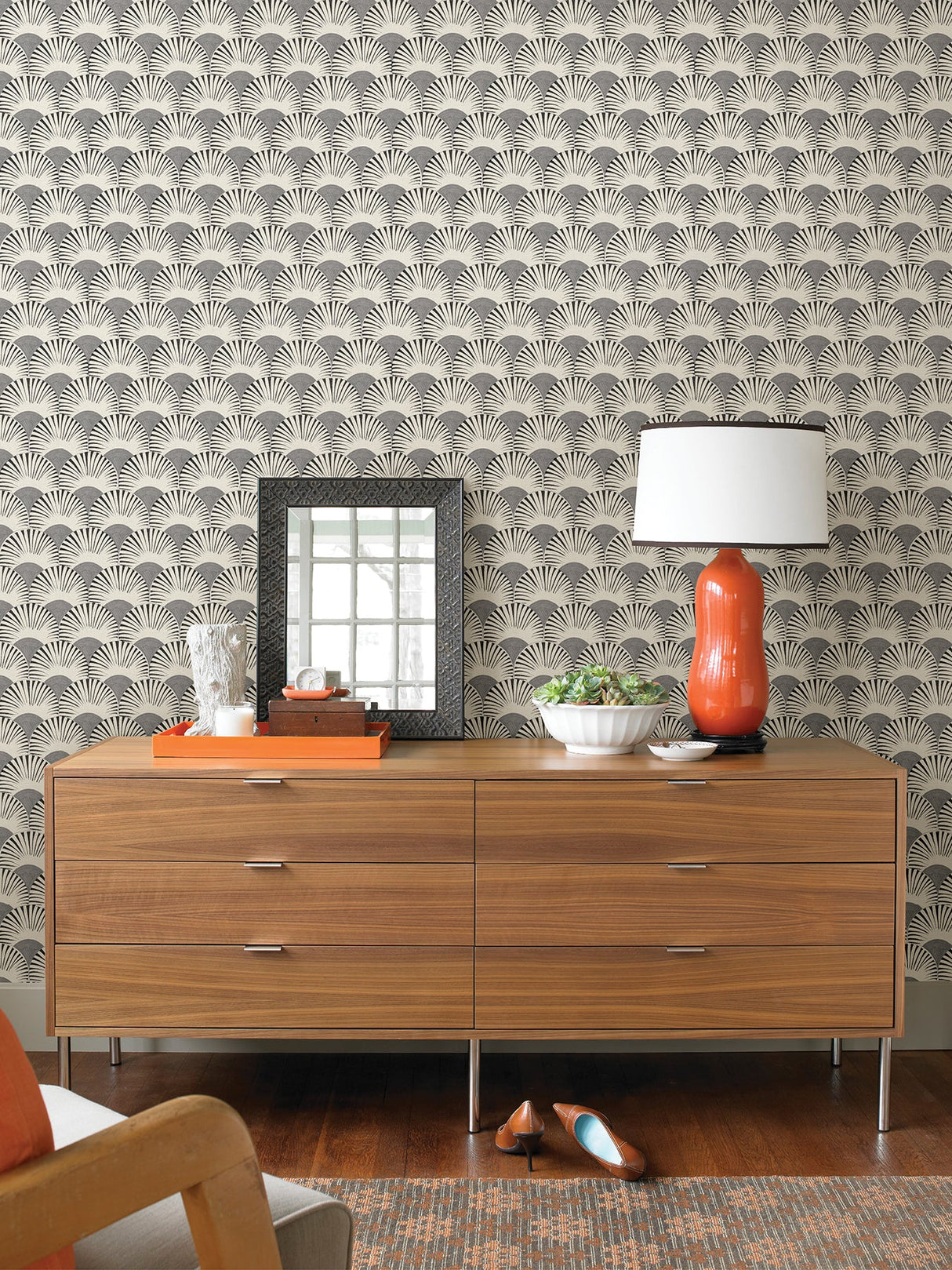 Advantage 4035-539318 Akemi Light Grey Fan Ogee Wallpaper