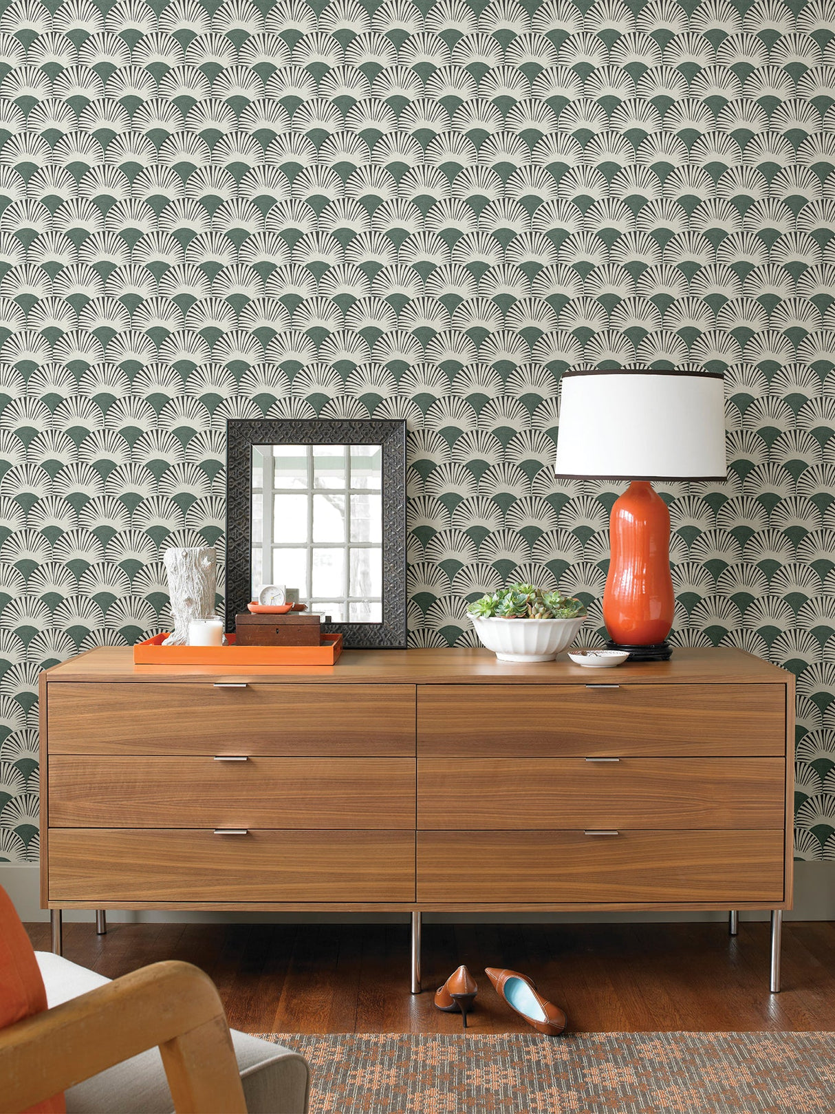 Advantage 4035-539325 Akemi Slate Fan Ogee Wallpaper