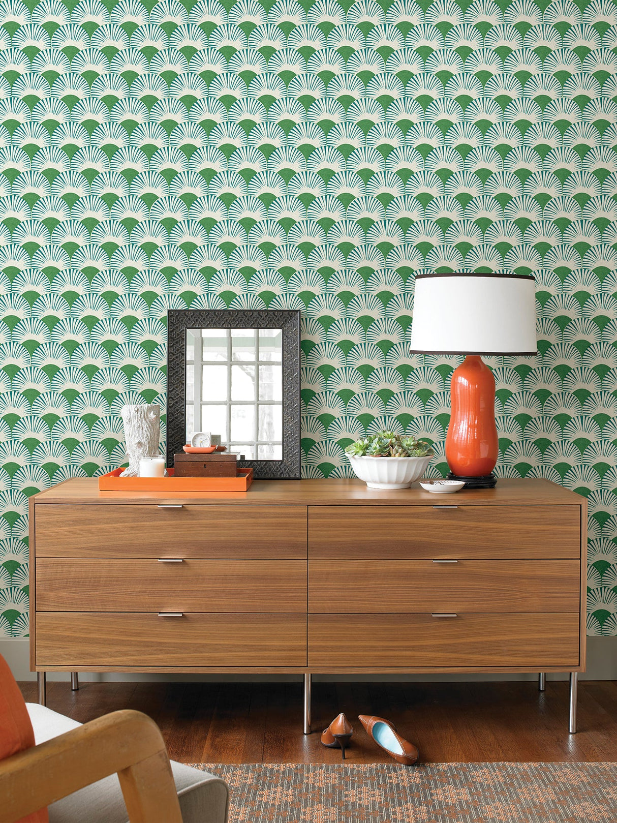Advantage 4035-539332 Akemi Green Fan Ogee Wallpaper