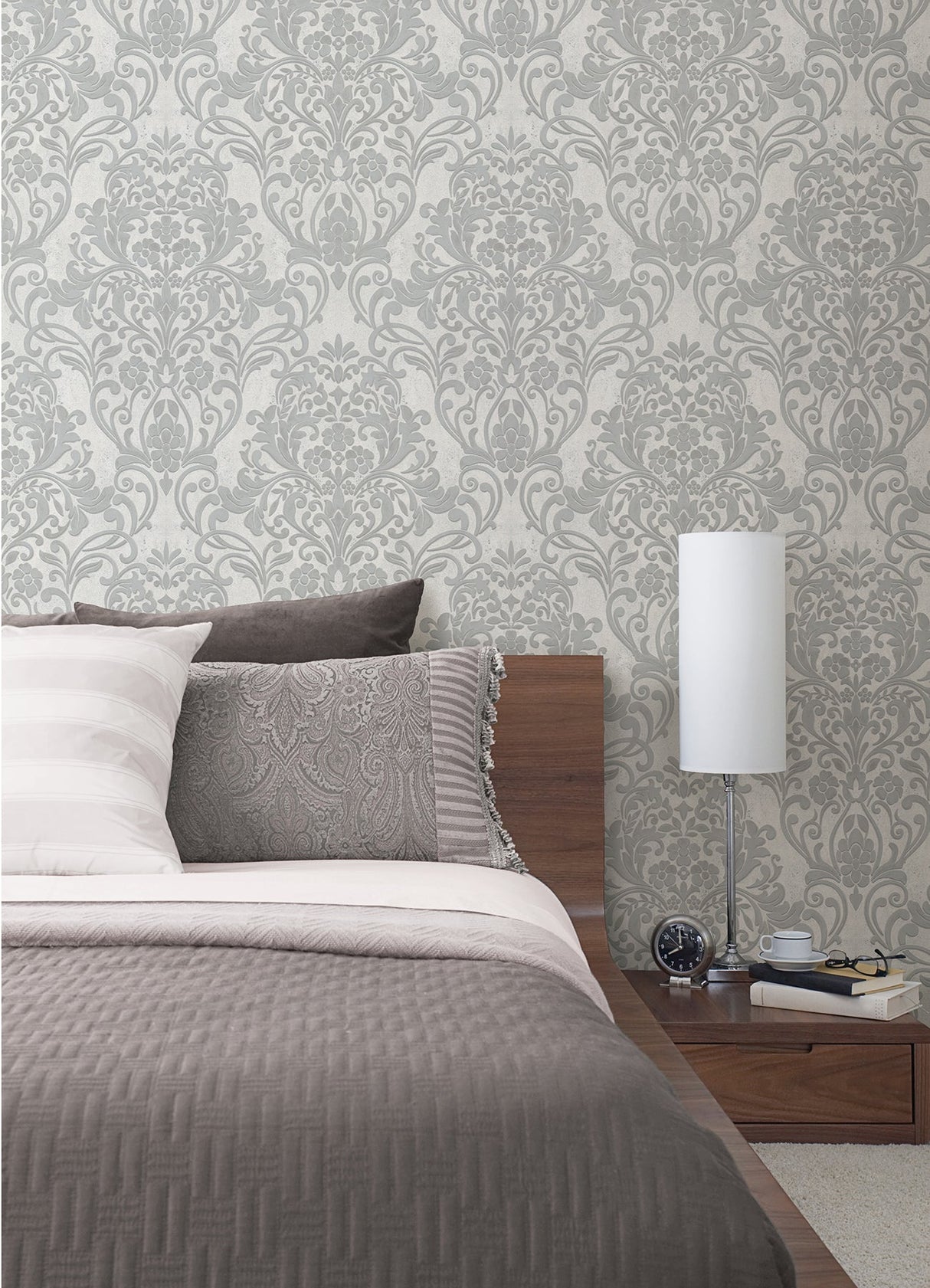 Advantage 4041-32602 Anders Silver Damask Wallpaper