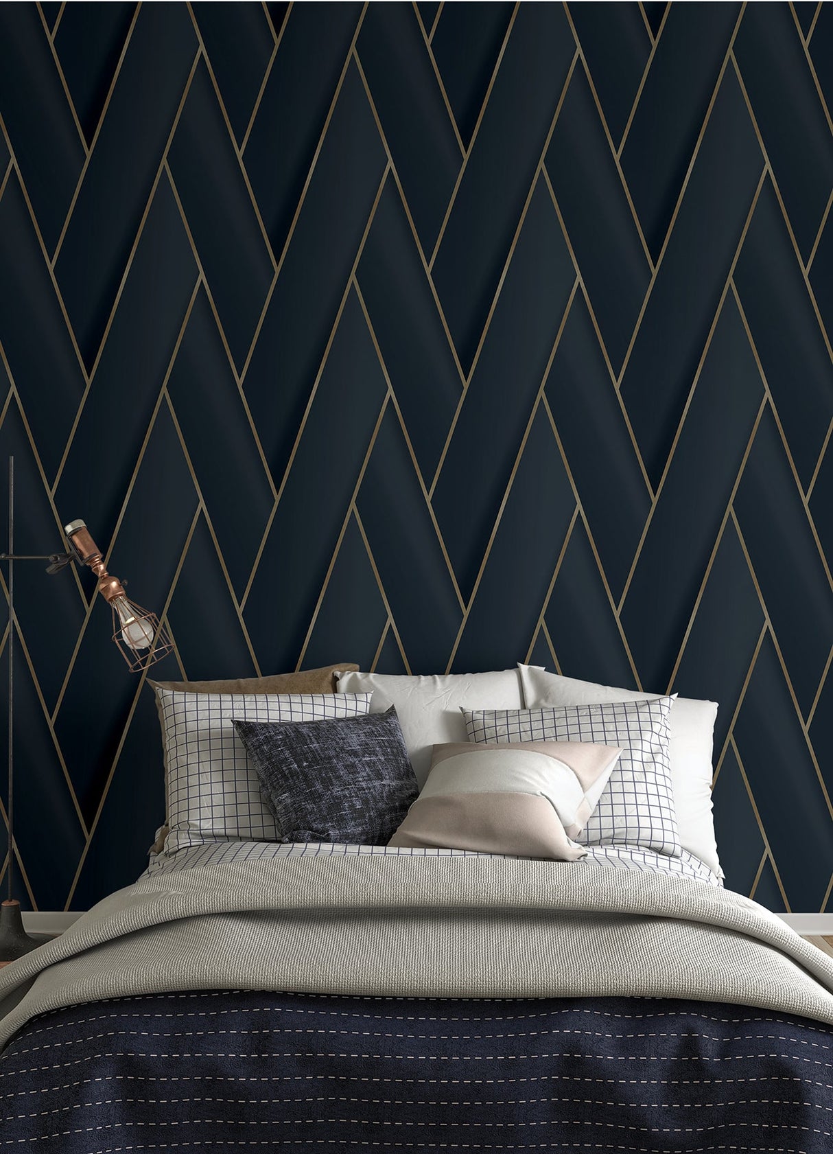 Advantage 4041-34801 Manfred Navy Modern Herringbone Wallpaper