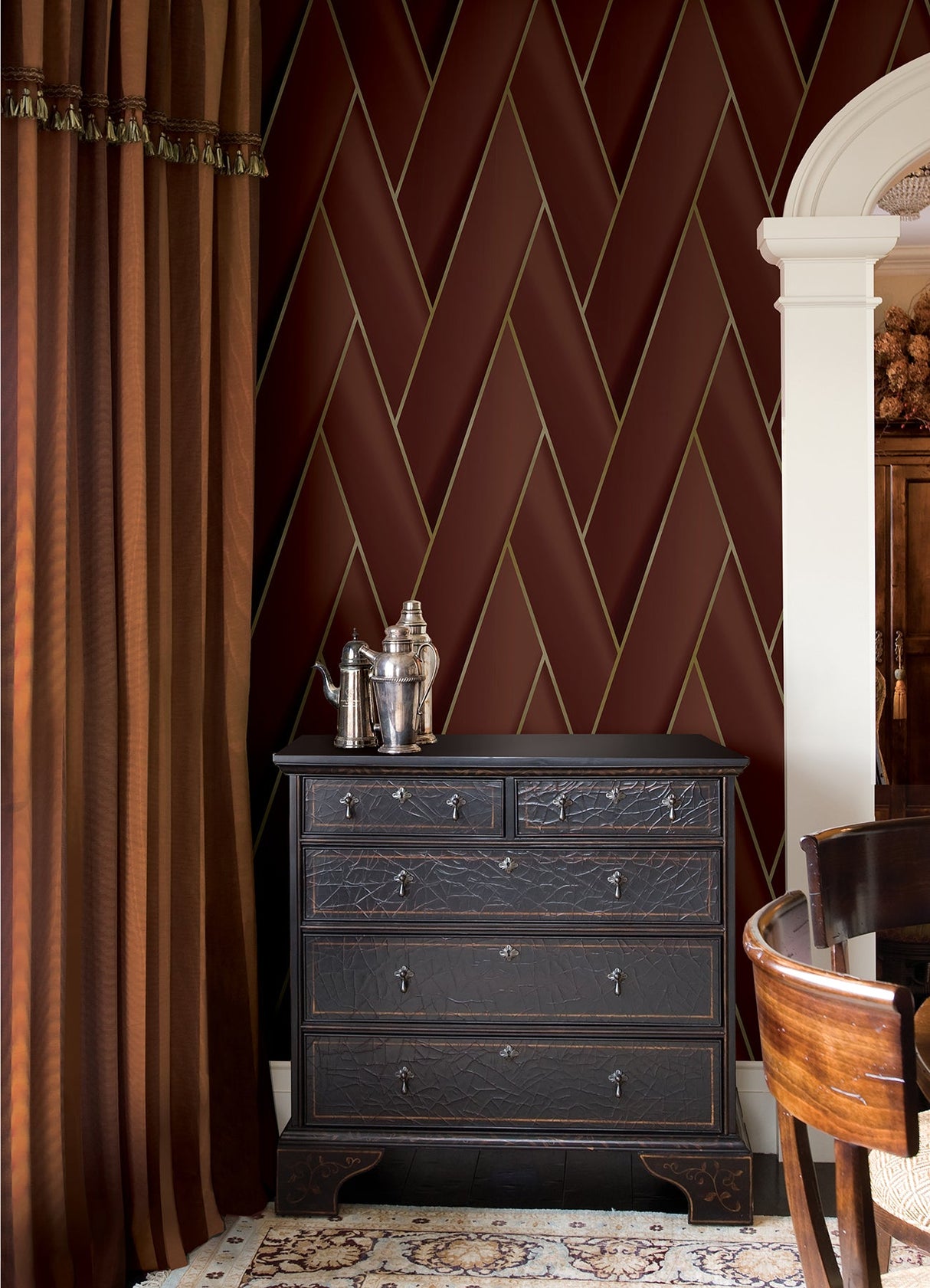 Advantage 4041-34810 Manfred Ruby Modern Herringbone Wallpaper