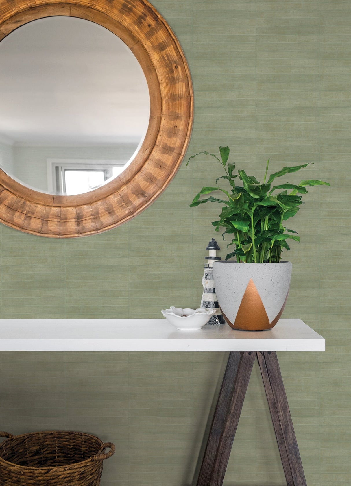 Advantage 4041-418484 Dermot Light Green Horizontal Stripe Wallpaper