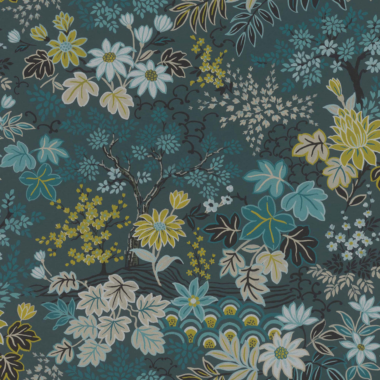 Advantage 4041-553352 Vesper Teal Forest Floral Wallpaper