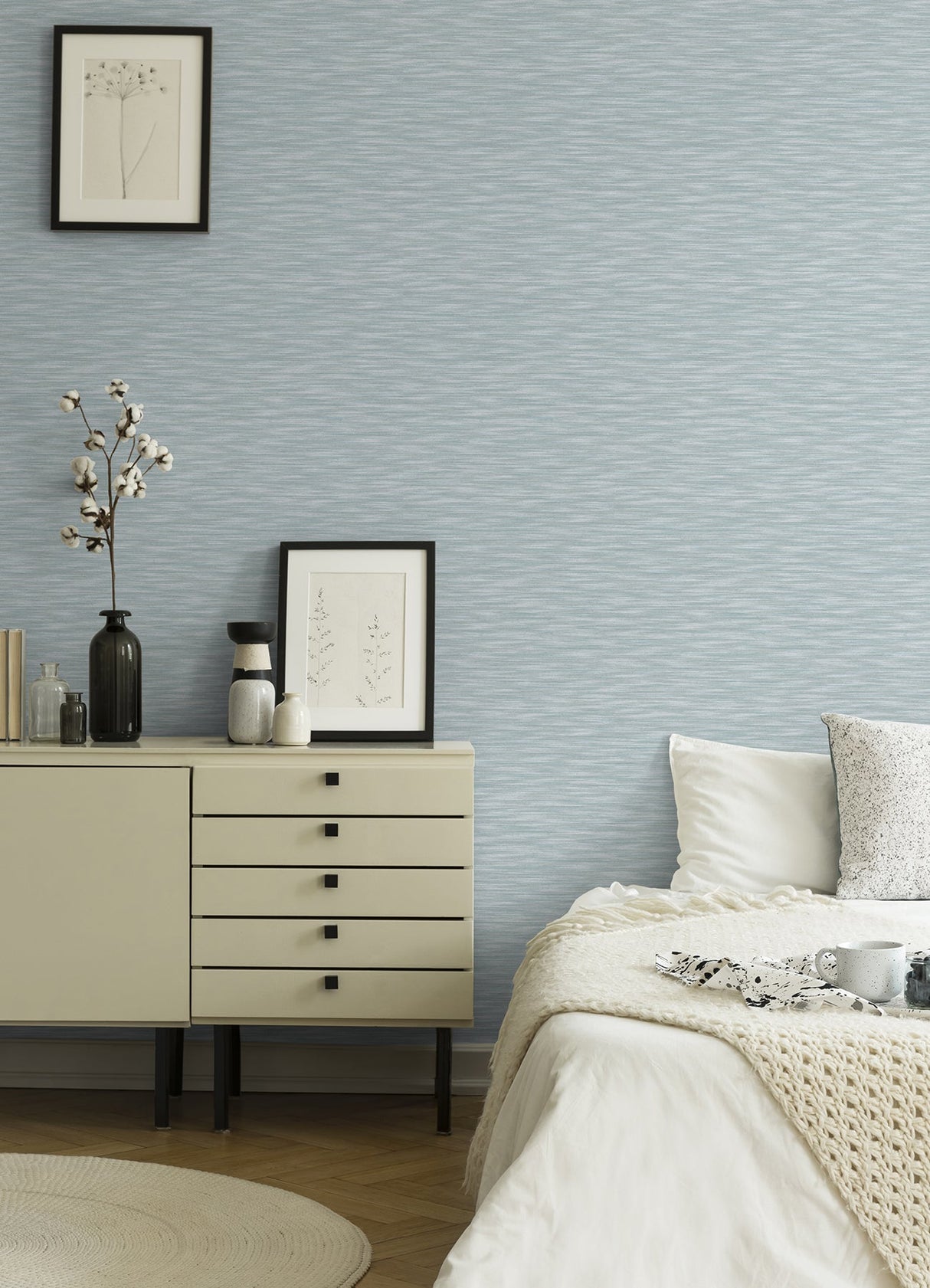 A-Street Prints 4046-26153 Benson Light Blue Faux Fabric Wallpaper