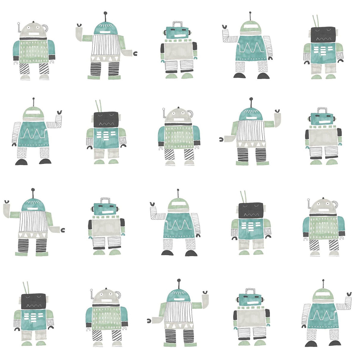 Chesapeake 4060-138938 Callum Teal Robots Wallpaper