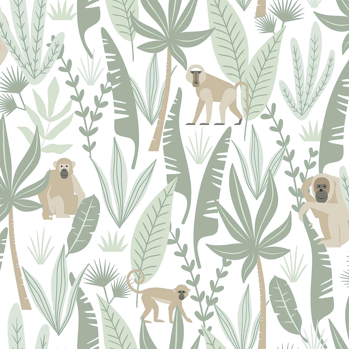 Chesapeake 4060-139071 Kiki Light Green Monkeys Wallpaper