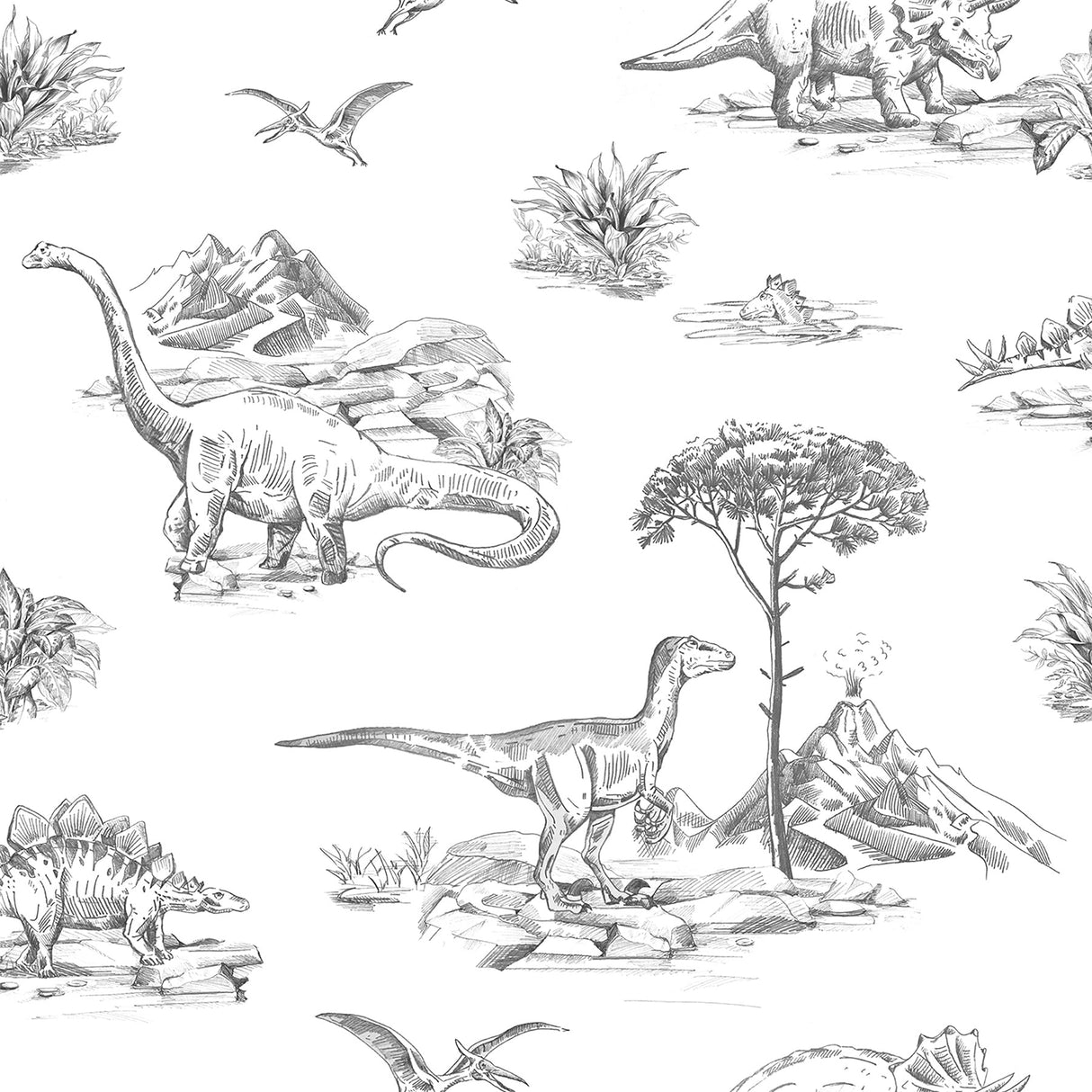Chesapeake 4060-139269 Isolde Charcoal Dinosaurs Wallpaper