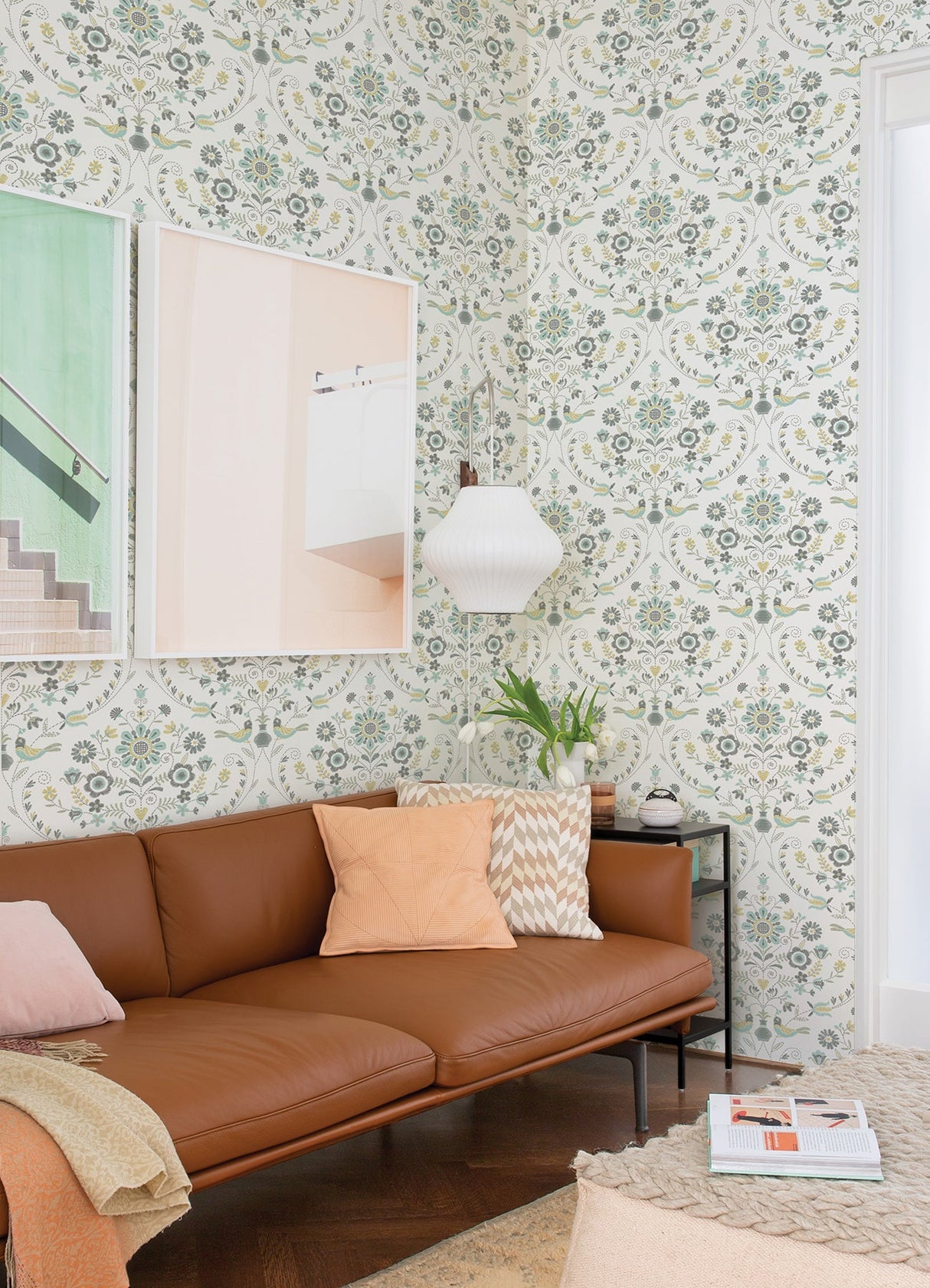 A-Street Prints 4066-26510 Britt Sea Green Embroidered Damask Wallpaper