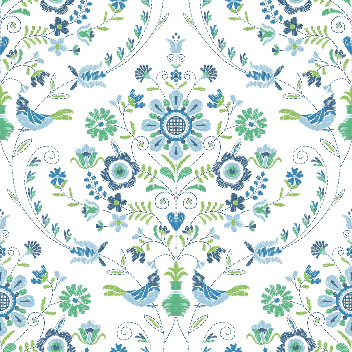 A-Street Prints 4066-26511 Britt Sapphire Embroidered Damask Wallpaper
