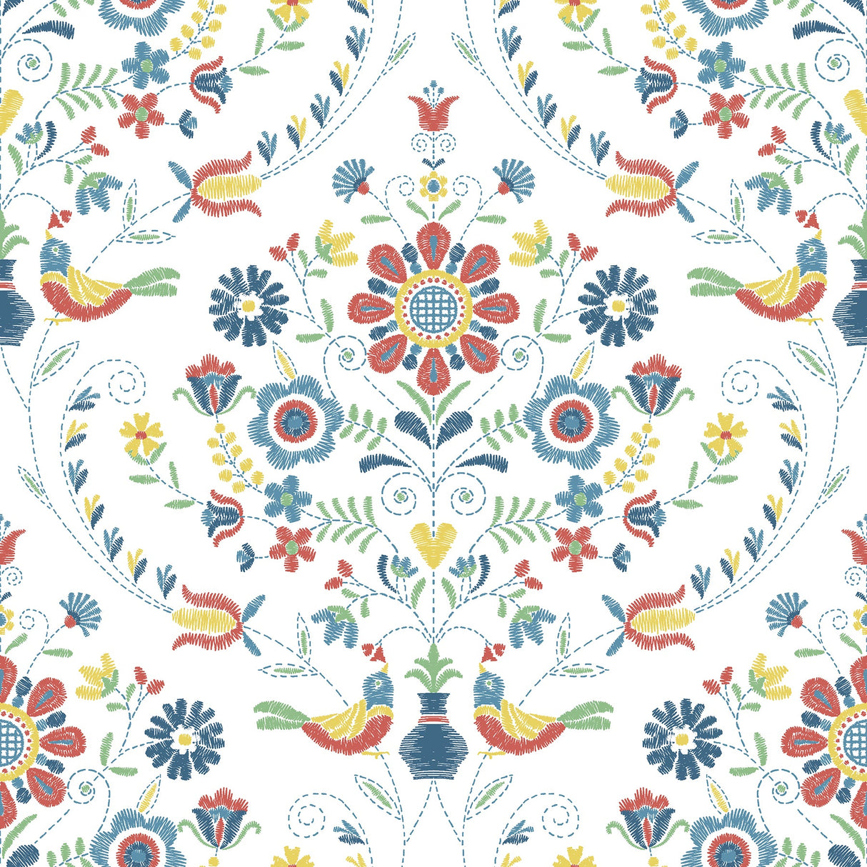 A-Street Prints 4066-26512 Britt Multicolor Embroidered Damask Wallpaper