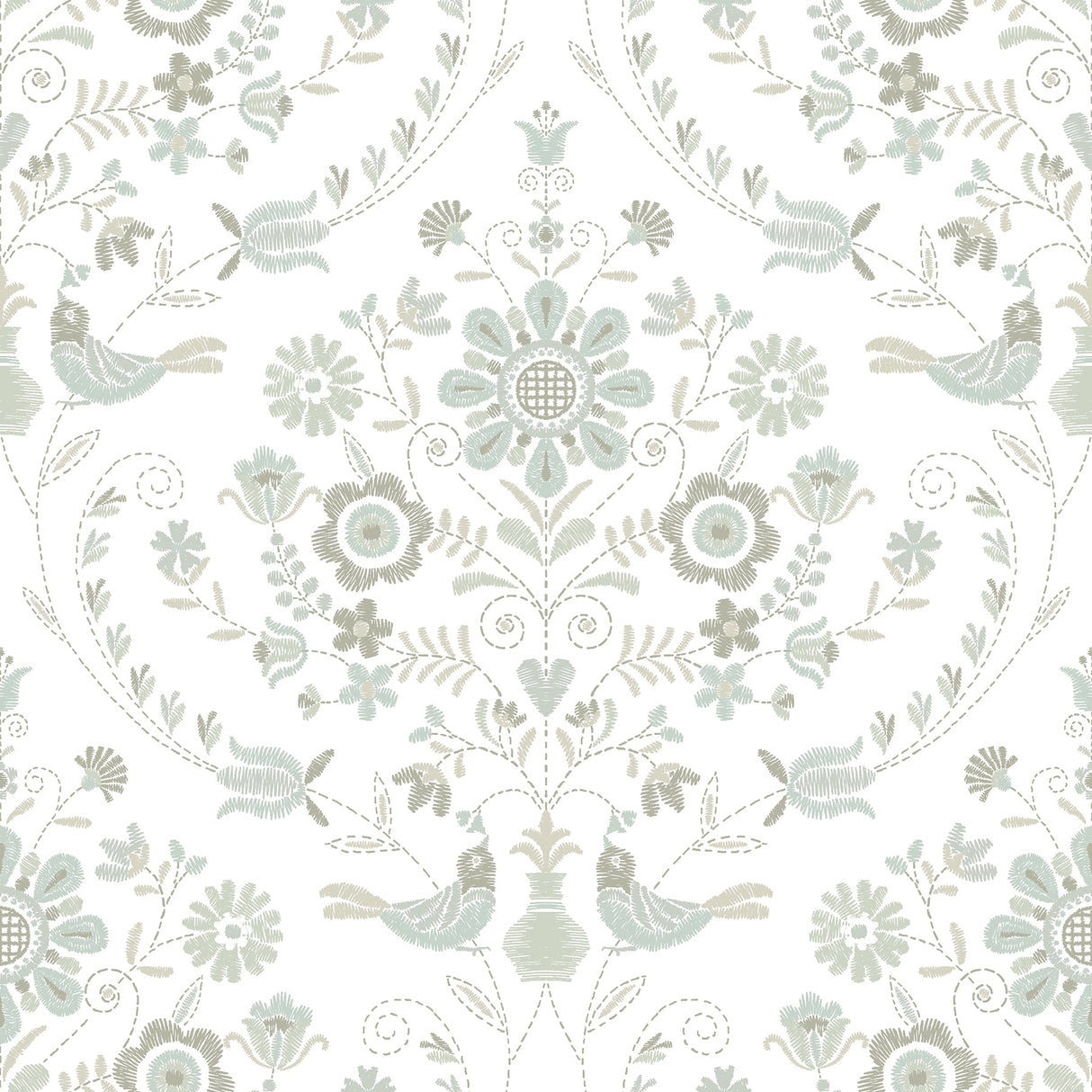 A-Street Prints 4066-26513 Britt Neutral Embroidered Damask Wallpaper