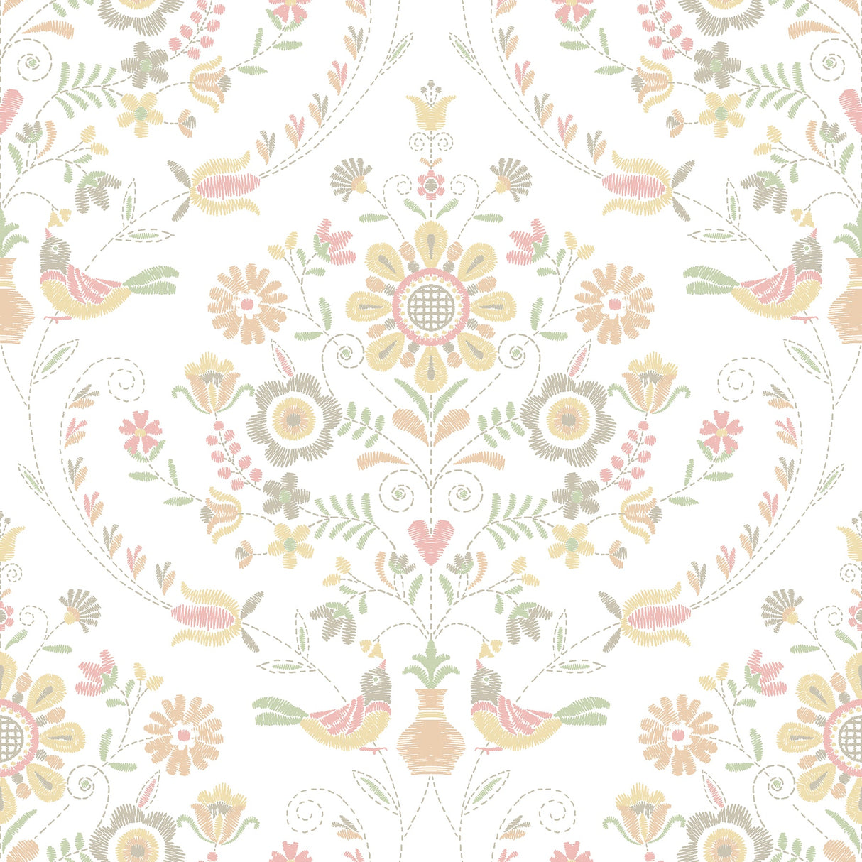 A-Street Prints 4066-26514 Britt Peach Embroidered Damask Wallpaper