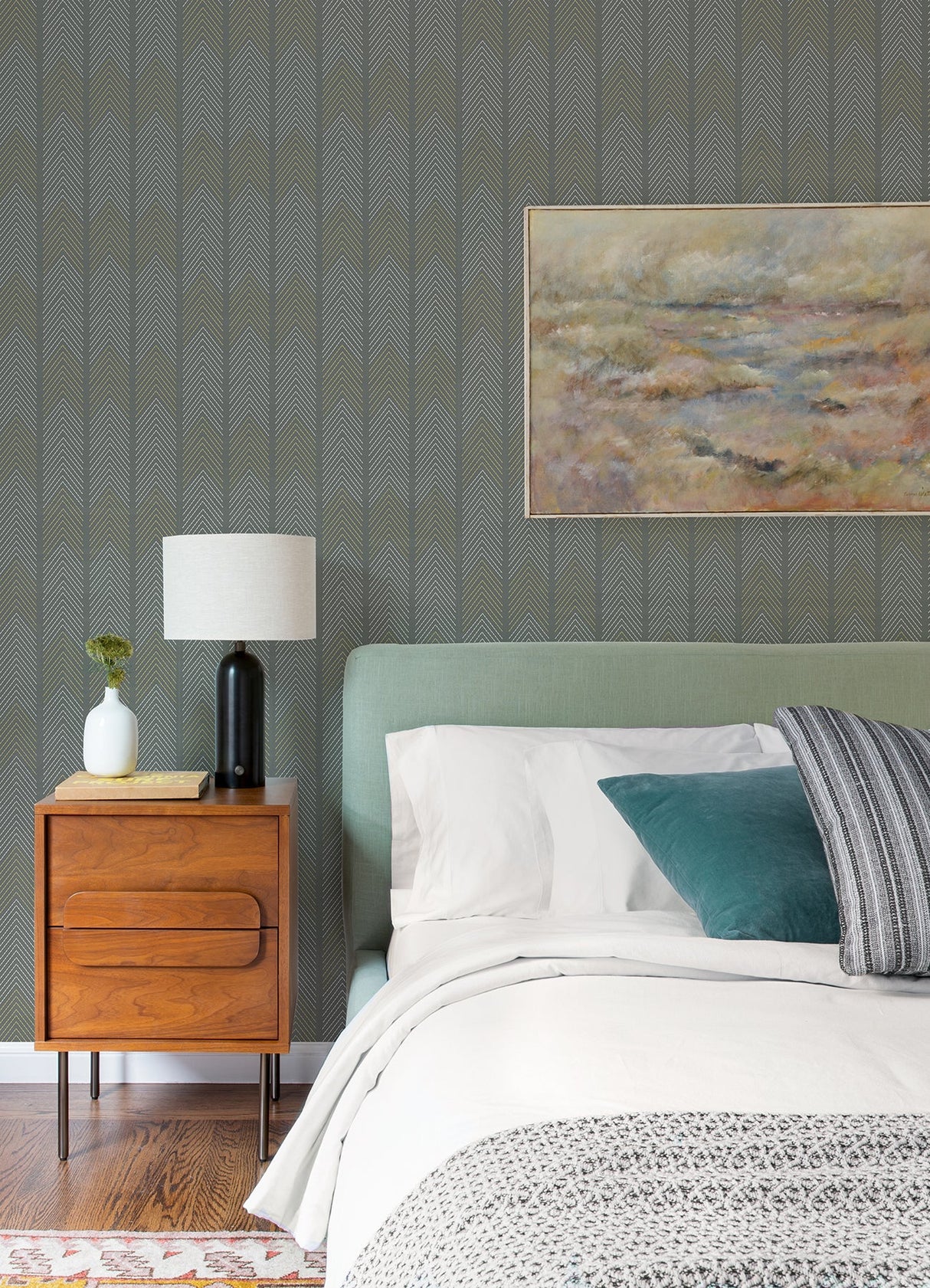 A-Street Prints 4066-26529 Nyle Dark Grey Chevron Stripes Wallpaper