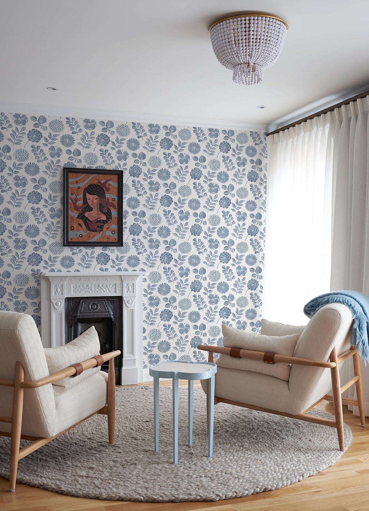 A-Street Prints 4066-26532 Inge Denim Floral Block Print Wallpaper