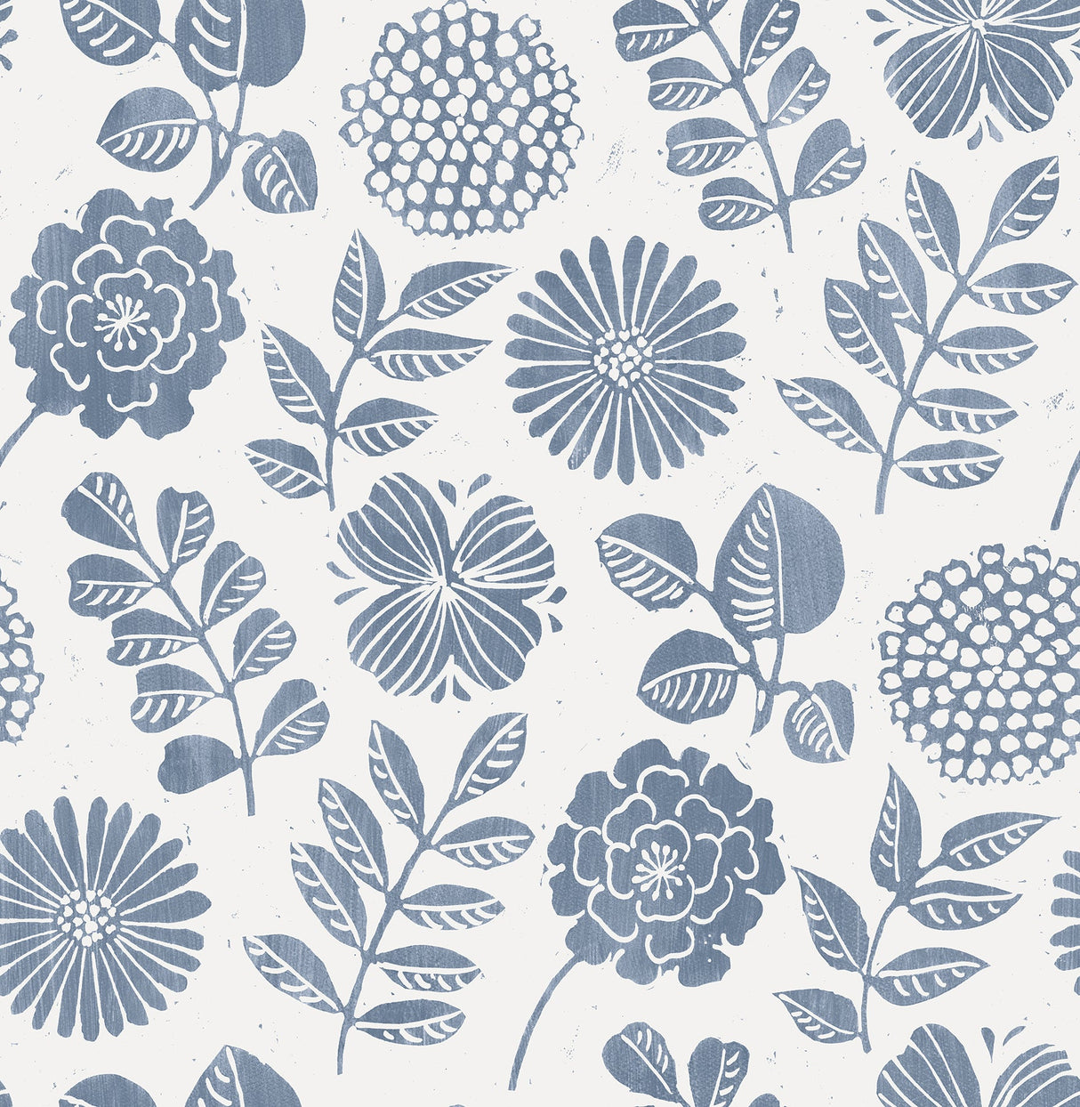 A-Street Prints 4066-26532 Inge Denim Floral Block Print Wallpaper