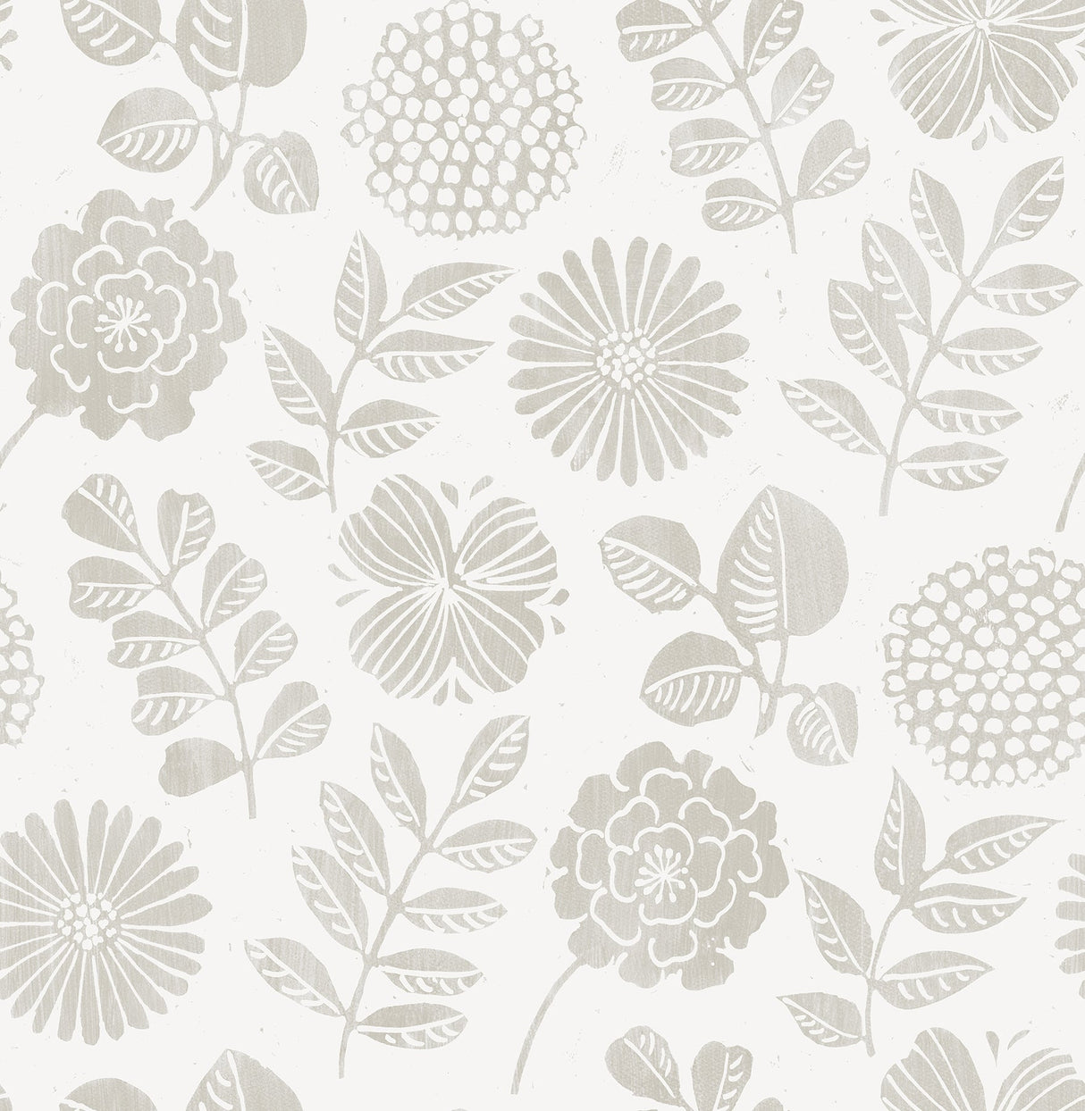 A-Street Prints 4066-26533 Inge Light Grey Floral Block Print Wallpaper