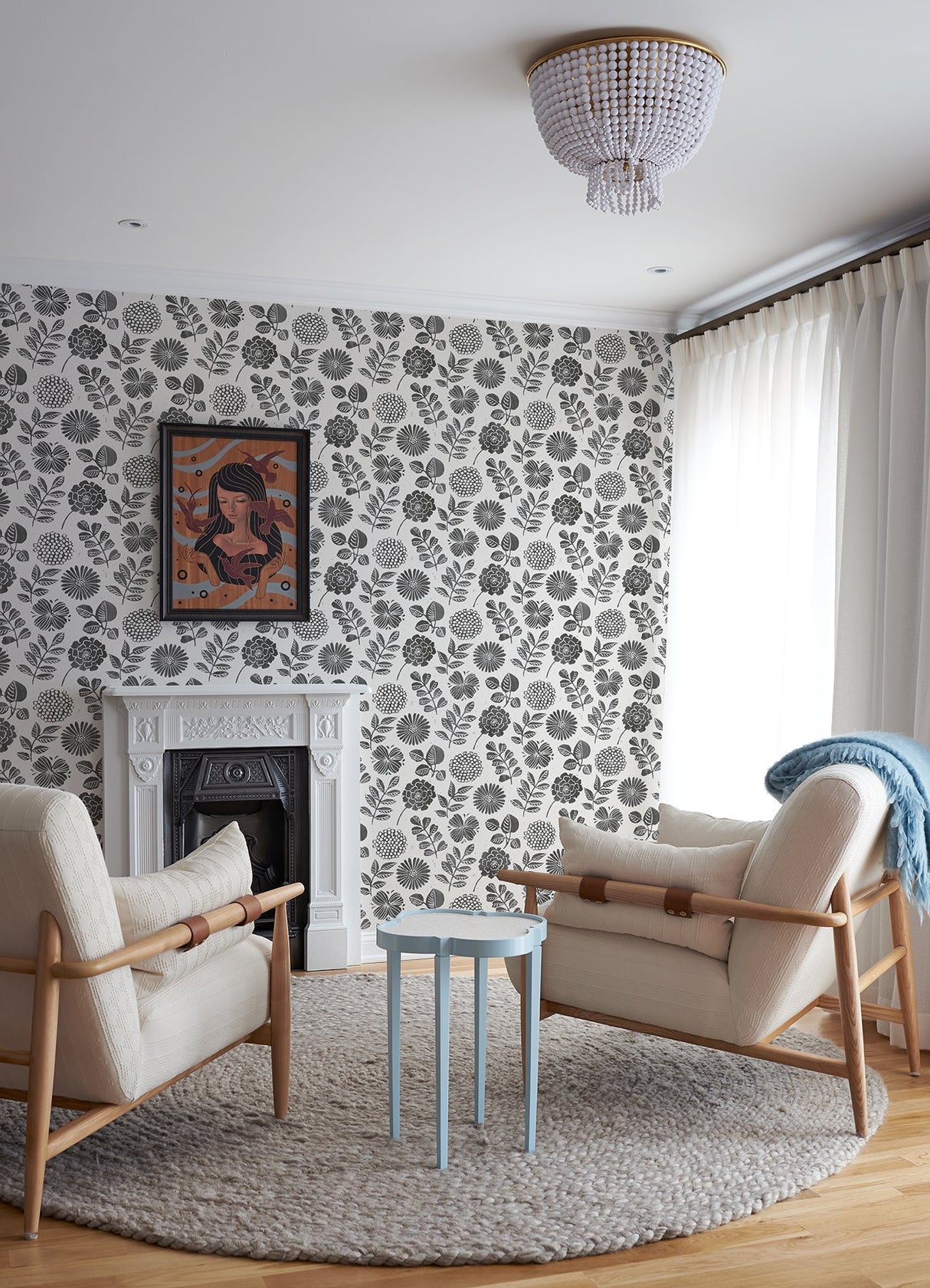 A-Street Prints 4066-26534 Inge Black Floral Block Print Wallpaper