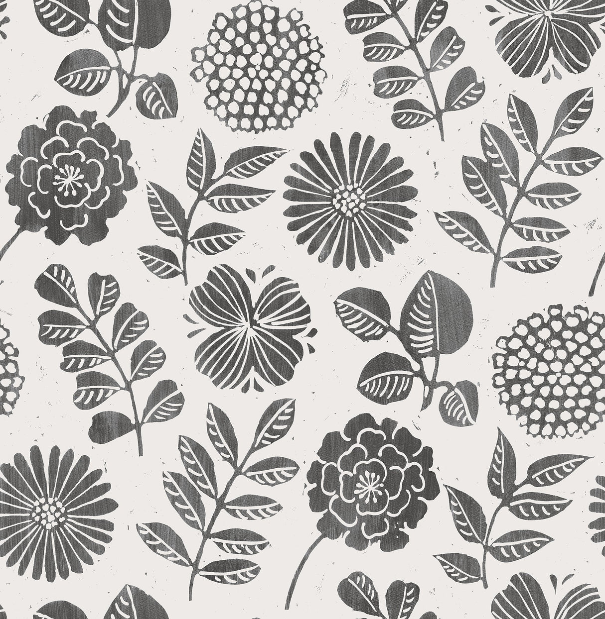 A-Street Prints 4066-26534 Inge Black Floral Block Print Wallpaper