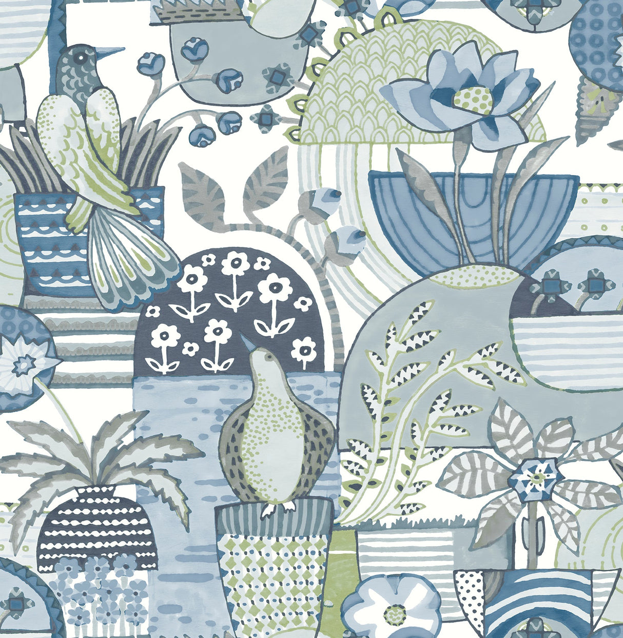 A-Street Prints 4066-26555 Fika Blue Blissful Birds & Blooms Wallpaper