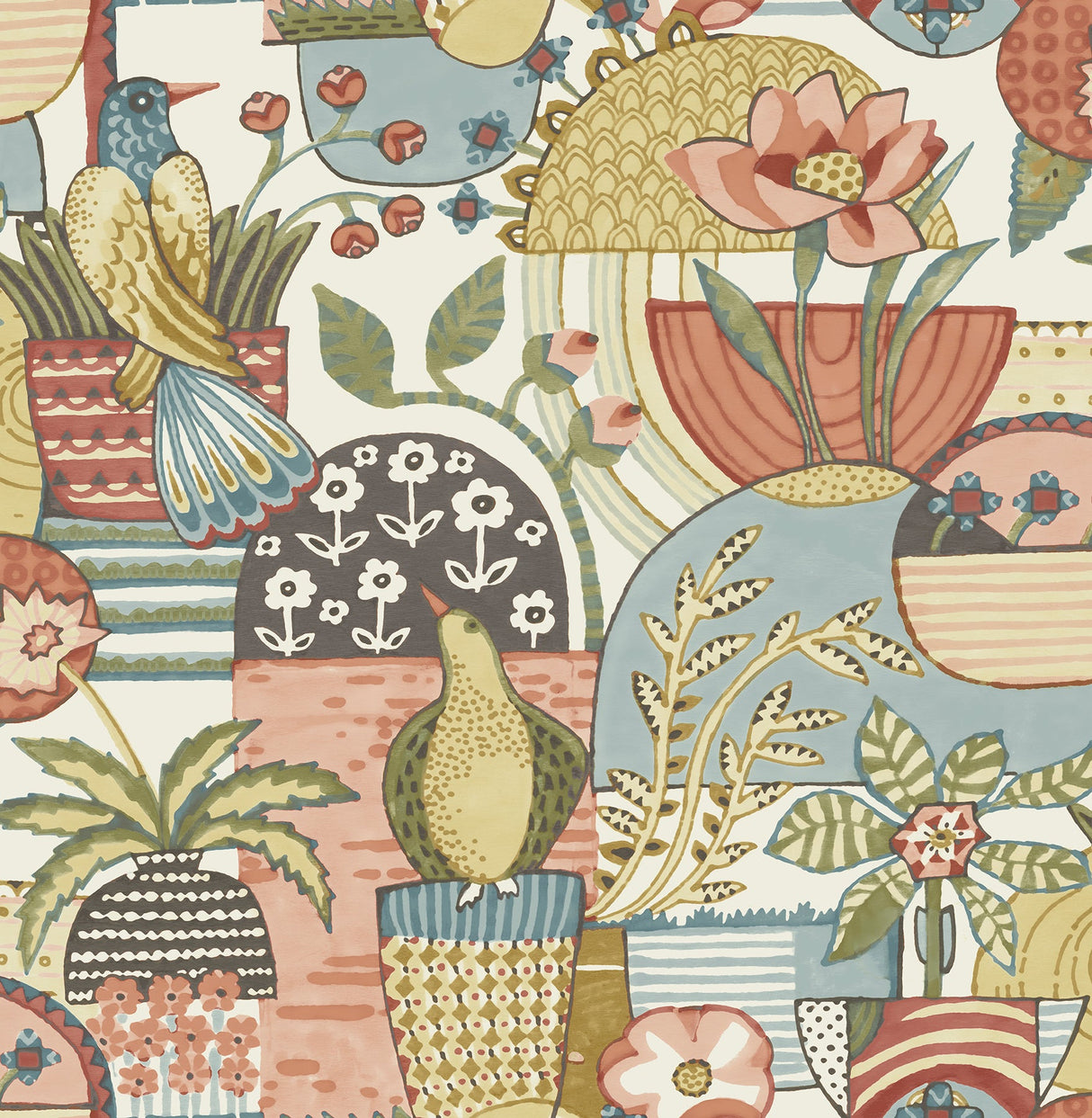A-Street Prints 4066-26556 Fika Mustard Blissful Birds & Blooms Wallpaper