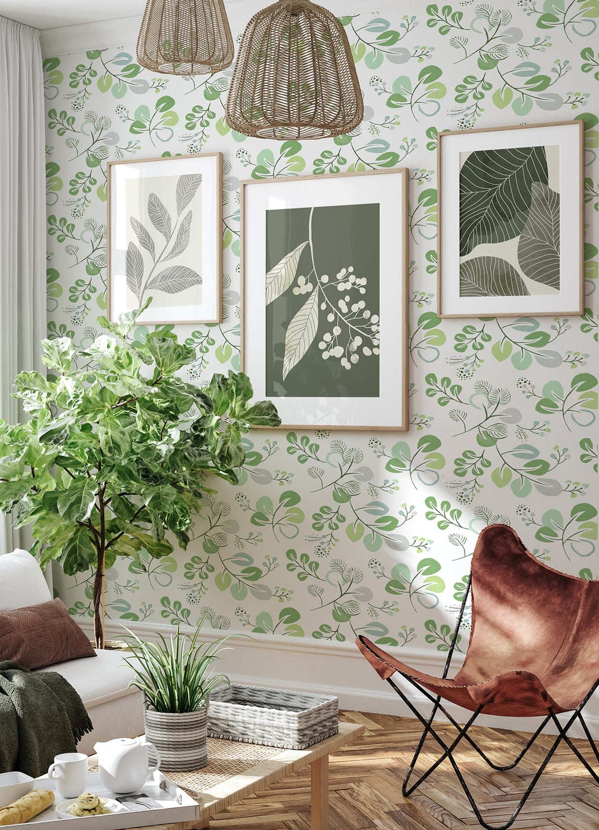 A-Street Prints 4066-26565 Jonah Light Green Leaf Trail Wallpaper