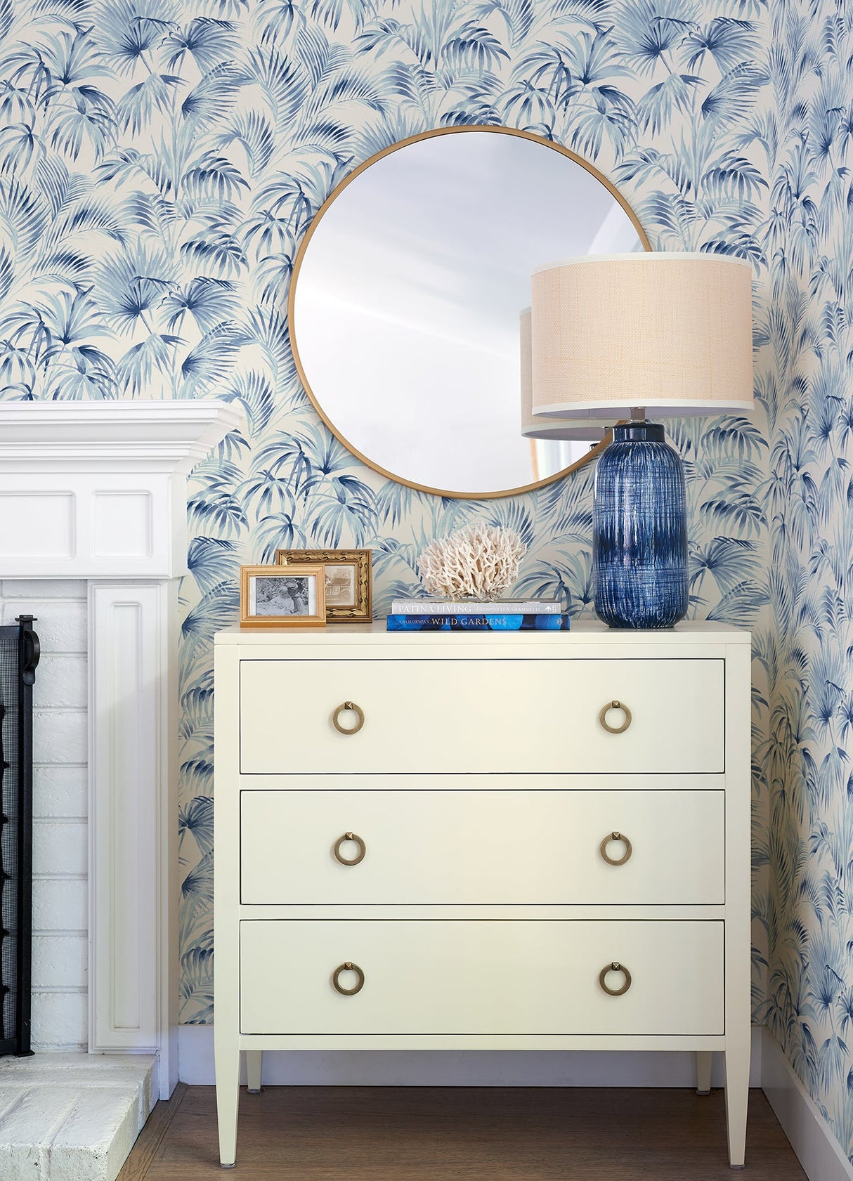 Chesapeake 4071-71016 Manaus Blue Palm Frond Wallpaper