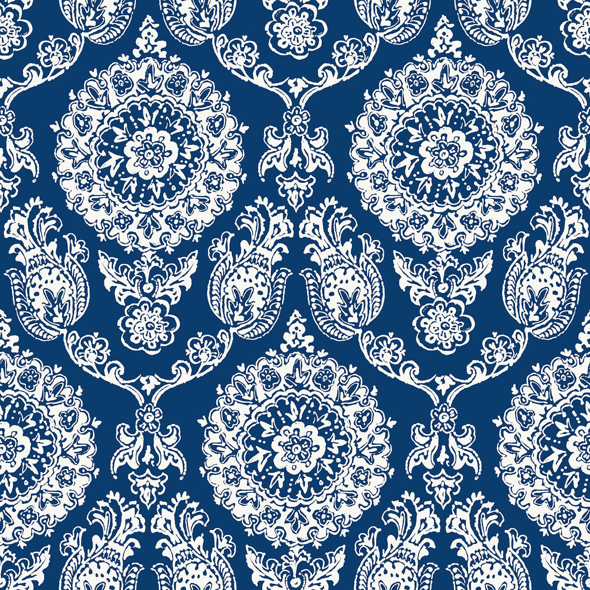 Chesapeake 4071-71018 Helm Damask Navy Floral Medallion Wallpaper