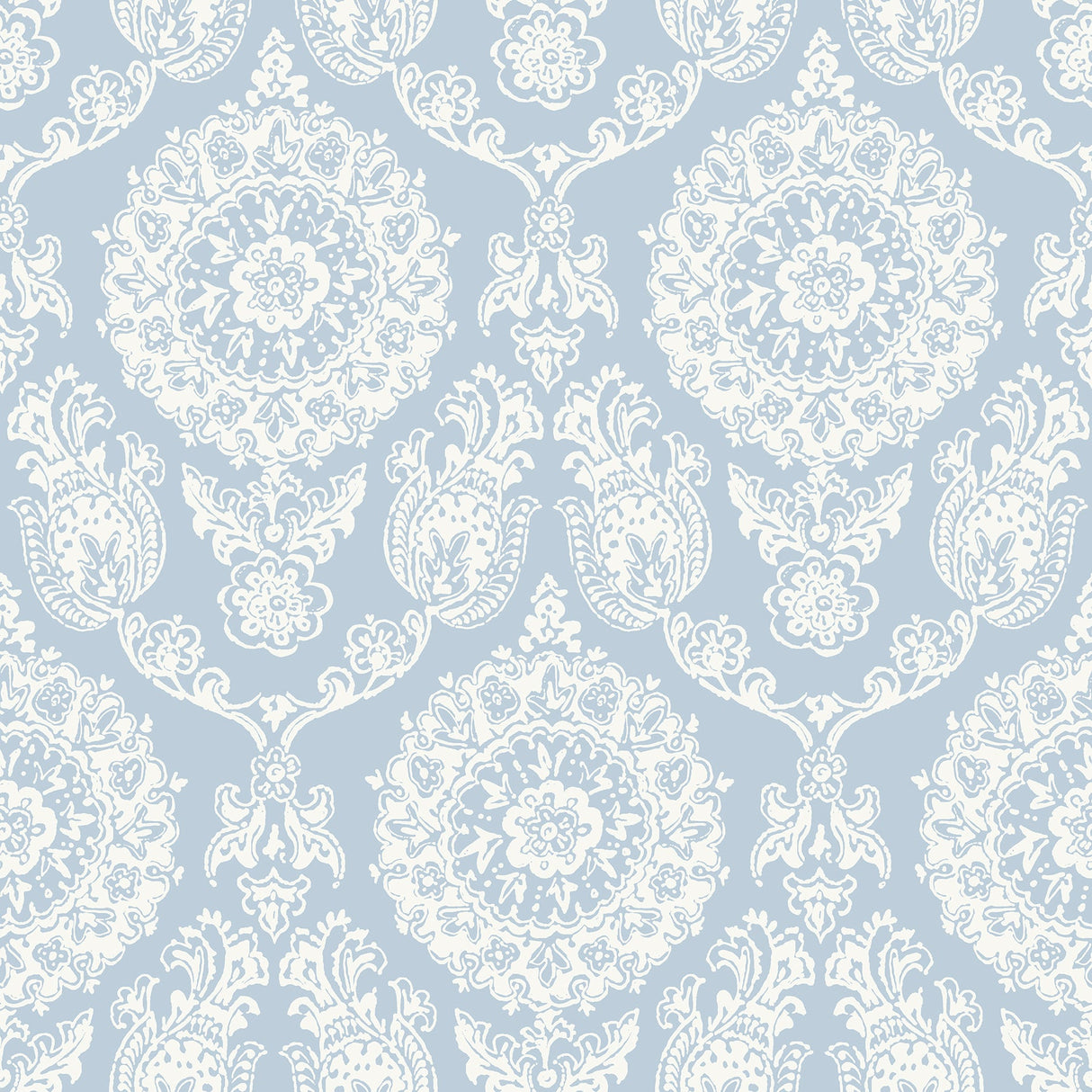 Chesapeake 4071-71019 Helm Damask Light Blue Floral Medallion Wallpaper