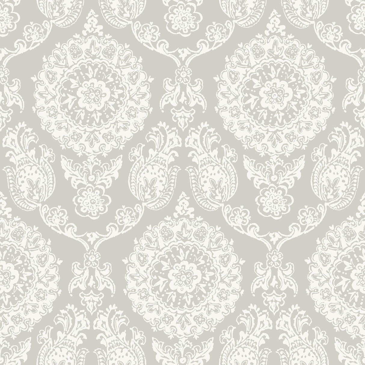 Chesapeake 4071-71020 Helm Damask Taupe Floral Medallion Wallpaper