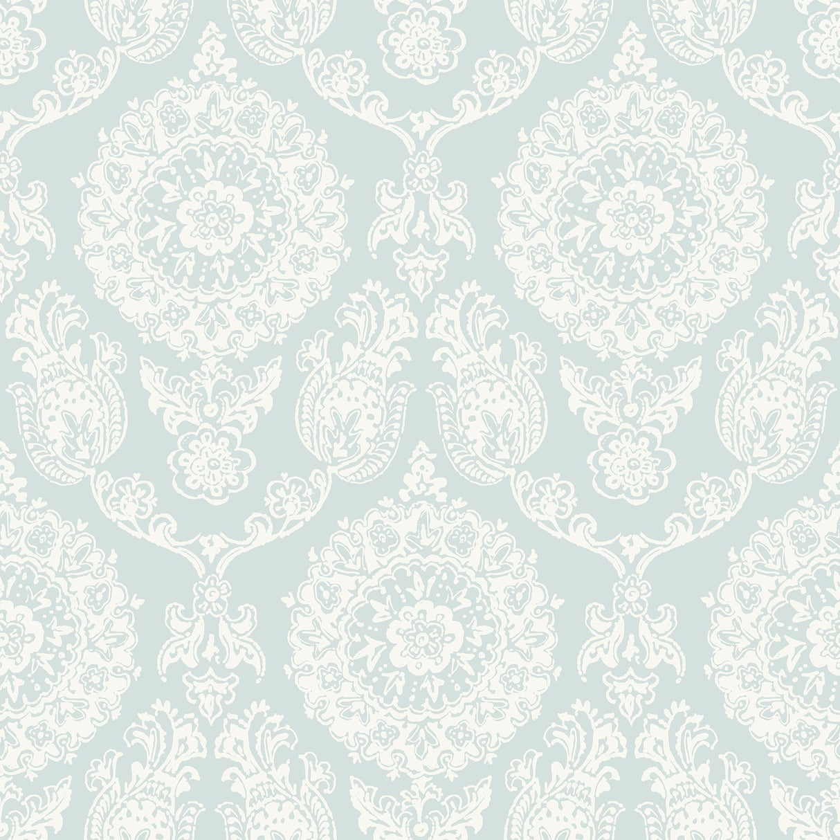 Chesapeake 4071-71023 Helm Damask Aqua Floral Medallion Wallpaper