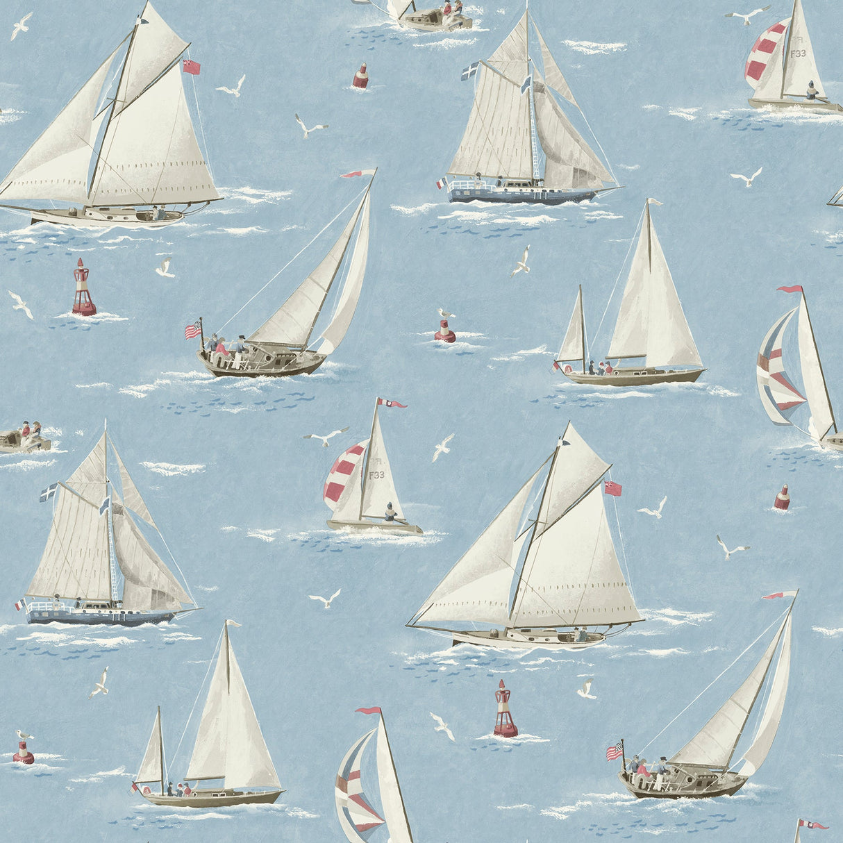 Chesapeake 4071-71034 Leeward Light Blue Sailboat Wallpaper