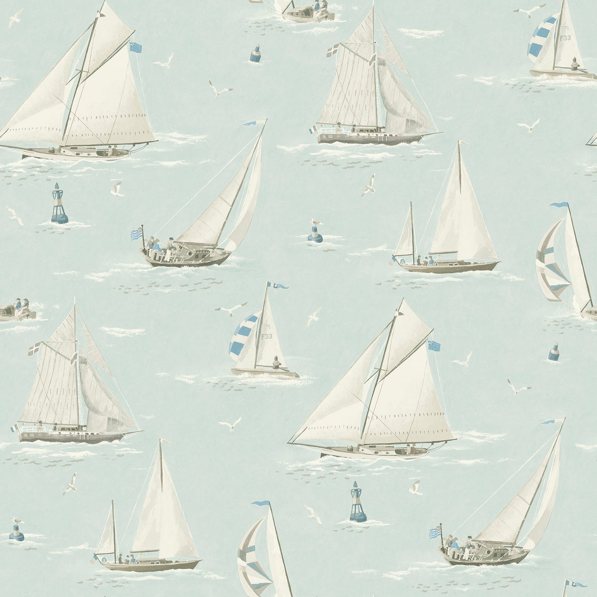 Chesapeake 4071-71037 Leeward Aqua Sailboat Wallpaper