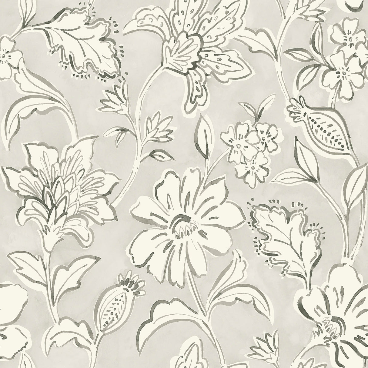 Chesapeake 4071-71039 Plumeria Grey Floral Trail Wallpaper